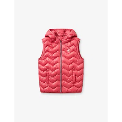 BENETTON CYCLAMEN LOGO-EMBROIDERED HOODED QUILTED GILET 6-14
