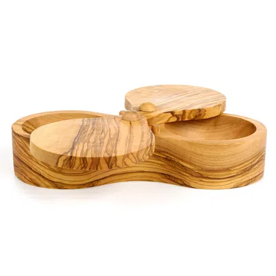 BERARD FRANCE OLIVE WOOD DOUBLE SALT KEEPER AND SPICE BOX