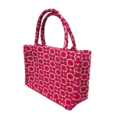 BERBER LEATHER WOMEN'S NEUTRALS / PINK MOROCCAN GEOMETRIC PRINT FABRIC TOTE BAG IN PINK