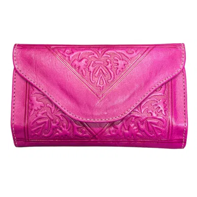 BERBER LEATHER WOMEN'S PINK / PURPLE SMALL LEATHER TRI-FOLD PURSE PINK