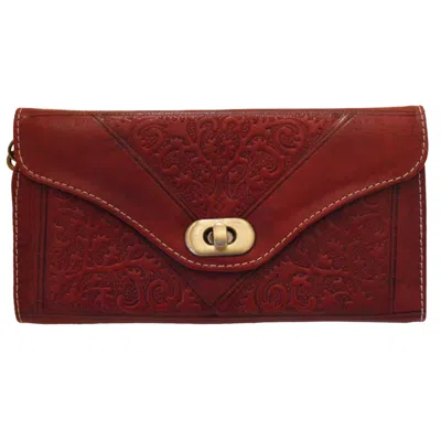 BERBER LEATHER WOMEN'S RED LEATHER TRI-FOLD PURSE OXBLOOD