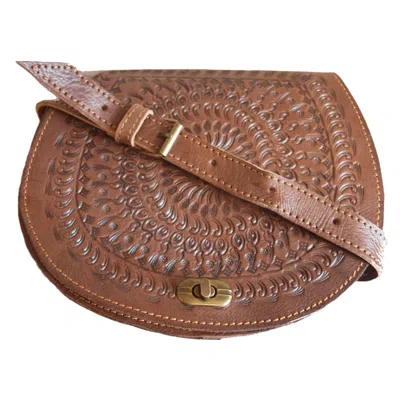 BERBER LEATHER WOMEN'S THE TEMARA EMBOSSED SADDLE BAG IN BROWN