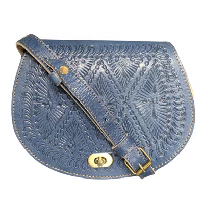 BERBER LEATHER WOMEN'S THE TEMARA EMBOSSED SADDLE BAG IN NAVY BLUE