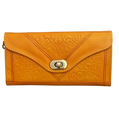 BERBER LEATHER WOMEN'S YELLOW / ORANGE LEATHER TRI-FOLD PURSE YELLOW
