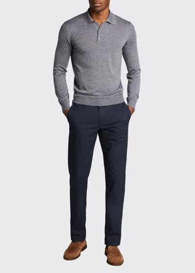 BERGDORF GOODMAN LONG-SLEEVE CASHMERE POLO SWEATER