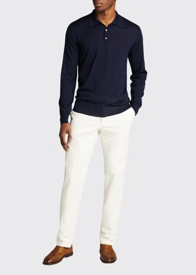 BERGDORF GOODMAN LONG-SLEEVE CASHMERE POLO SWEATER
