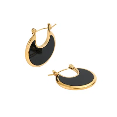 BERMUDA WATCH COMPANY WOMEN'S ANNIE APPLE SIENNA STAINLESS STEEL BLACK HOOP EARRINGS