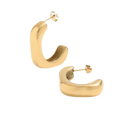 BERMUDA WATCH COMPANY WOMEN'S GOLD ANNIE APPLE EMILIA CURVE STAINLESS STEEL CHUNKY HOOP EARRINGS