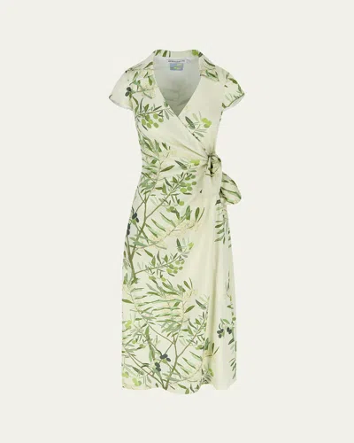 BERNADETTE OLIVE TREE PRINT WRAP DRESS