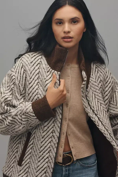 BERNARDO CHEVRON KNIT BOMBER JACKET