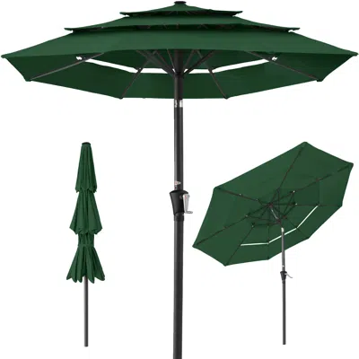 BEST CHOICE PRODUCTS 10FT 3-TIER PATIO UMBRELLA, MARKET SUN SHADE W/ TILT ADJUSTMENT, EASY CRANK - GREEN