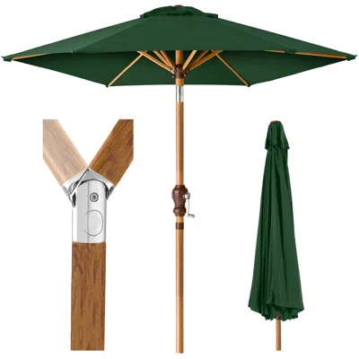 BEST CHOICE PRODUCTS 10FT OUTDOOR WOODGRAIN PATTERN STEEL MARKET PATIO UMBRELLA W/ CRANK, TILT - GREEN