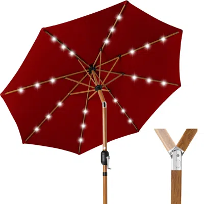 BEST CHOICE PRODUCTS 10FT SOLAR LED LIGHTED OUTDOOR WOODGRAIN PATTERN STEEL MARKET PATIO UMBRELLA