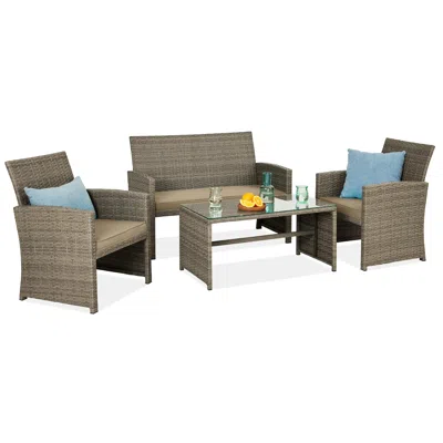 BEST CHOICE PRODUCTS 4-PIECE OUTDOOR WICKER PATIO CONVERSATION FURNITURE SET W/ TABLE, CUSHIONS