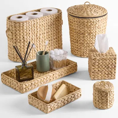 BEST CHOICE PRODUCTS 6-PC WATER HYACINTH BATHROOM STORAGE SET, INCLUDES TRAYS, TRASH BIN, TOILET PAPER STORAGE, TISSUE BO