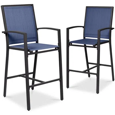 BEST CHOICE PRODUCTS OUTDOOR BARSTOOLS SET OF 2, BAR HEIGHT PATIO CHAIRS W/ ALL-WEATHER MESH