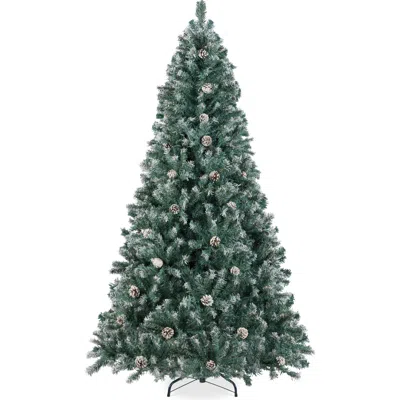 BEST CHOICE PRODUCTS PRE-DECORATED HOLIDAY CHRISTMAS PINE TREE W/ PARTIALLY FLOCKED BRANCH TIPS, BASE - BLUE SPRUCE