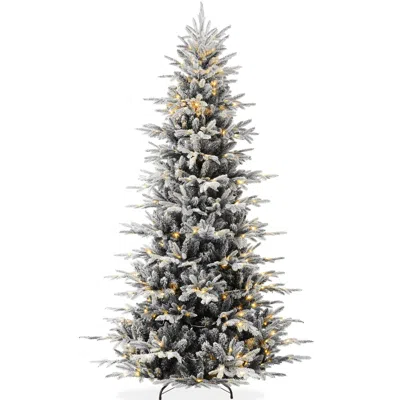 BEST CHOICE PRODUCTS PRE-LIT FLOCKED ARTIFICIAL ASPEN NOBLE FIR CHRISTMAS TREE W/ BRANCH TIPS, LED LIGHTS - BLACK