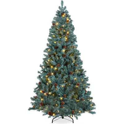 BEST CHOICE PRODUCTS PRE-LIT PRE-DECORATED HOLIDAY CHRISTMAS PINE TREE W/ LIGHTS, BASE - BLUE SPRUCE