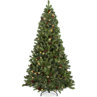 BEST CHOICE PRODUCTS PRE-LIT PRE-DECORATED HOLIDAY CHRISTMAS PINE TREE W/ LIGHTS, BASE - GREEN