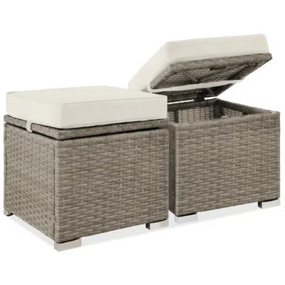 BEST CHOICE PRODUCTS SET OF 2 WICKER OTTOMANS, MULTIPURPOSE FURNITURE W/ REMOVABLE CUSHIONS, STEEL FRAME