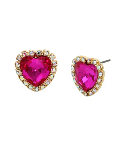 BETSEY JOHNSON FAUX STONE HEART STUD EARRINGS