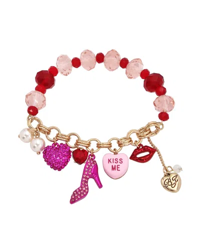 BETSEY JOHNSON FAUX STONE SWEETHEART CHARM STRETCH BRACELET