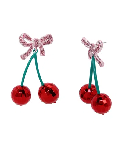 BETSEY JOHNSON FAUX STONE SWEETHEART CHERRY DROP EARRINGS