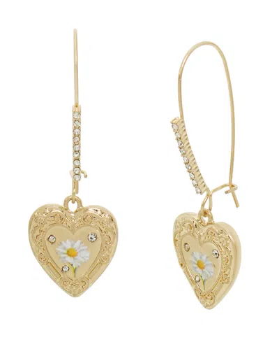 BETSEY JOHNSON FAUX STONE SWEETHEART DAISY HEART DANGLE EARRINGS