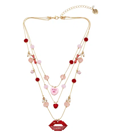 BETSEY JOHNSON FAUX STONE SWEETHEART LIPS LAYERED NECKLACE