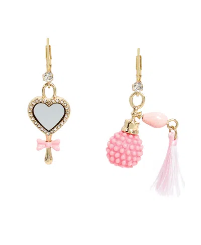 BETSEY JOHNSON FAUX STONE SWEETHEART PERFUME MIRROR MISMATCH EARRINGS