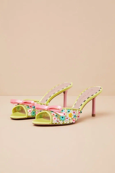 BETSEY JOHNSON NADDIA LIME MULTI SEQUIN HIGH HEEL SLIDE SANDALS