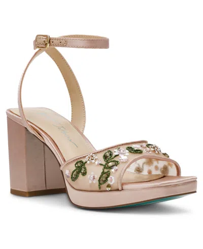BETSEY JOHNSON WOMEN'S KIRRA FLORAL BEADED PLATFORM DRESS SANDALS