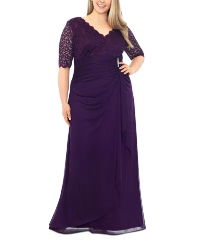 BETSY & ADAM B&A BY BETSY & ADAM PLUS SIZE V-NECK GOWN