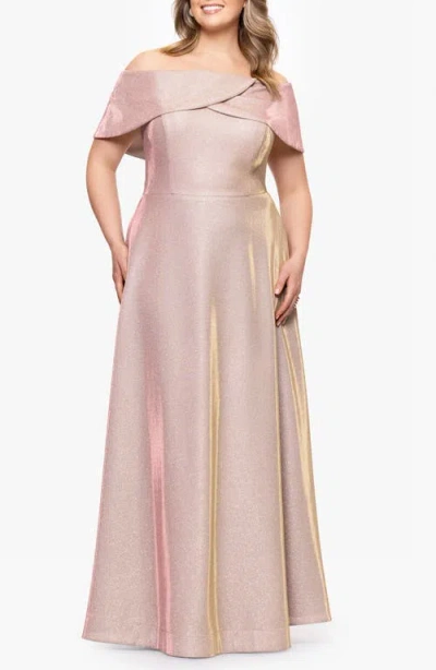BETSY & ADAM BETSY & ADAM GALAXY METALLIC OFF THE SHOULDER GOWN