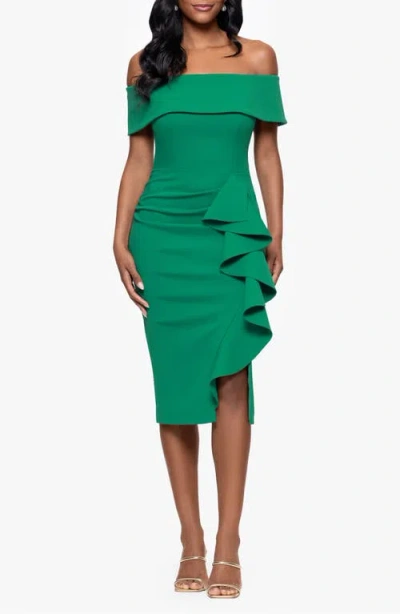 BETSY & ADAM BETSY & ADAM OFF THE SHOULDER SCUBA KNIT DRESS