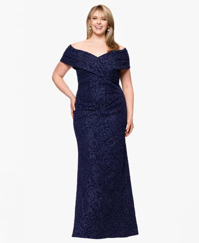 BETSY & ADAM PLUS SIZE OFF-THE-SHOULDER JACQUARD DRESS