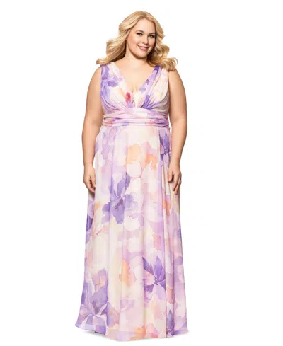 BETSY & ADAM PLUS SIZE SLEEVELESS V-NECK FLORAL DRESS