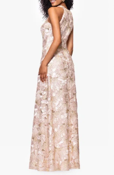 BETSY & ADAM BETSY & ADAM SEQUIN FLORAL SLEEVELESS GOWN