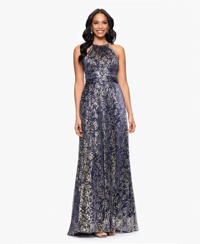 BETSY & ADAM WOMEN'S SLEEVELESS METALLIC HALTER DRESS