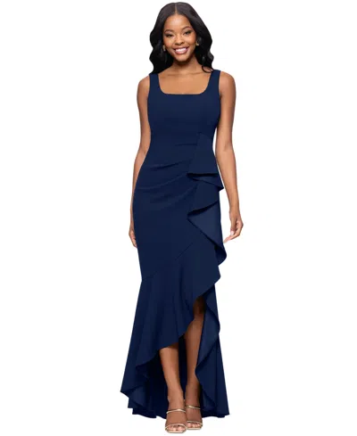 BETSY & ADAM WOMEN'S SQUARE-NECK CASCADING-RUFFLE GOWN