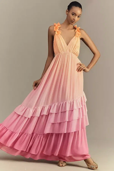 BHLDN ALIVIA V-NECK RUFFLE OMBRE MAXI DRESS