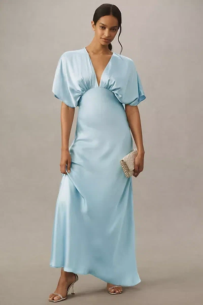 BHLDN AMELIA DEEP-V FLUTTER-SLEEVE SATIN A-LINE GOWN