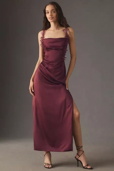 BHLDN ARABELLA TENDRIL-SLEEVE SATIN MAXI DRESS