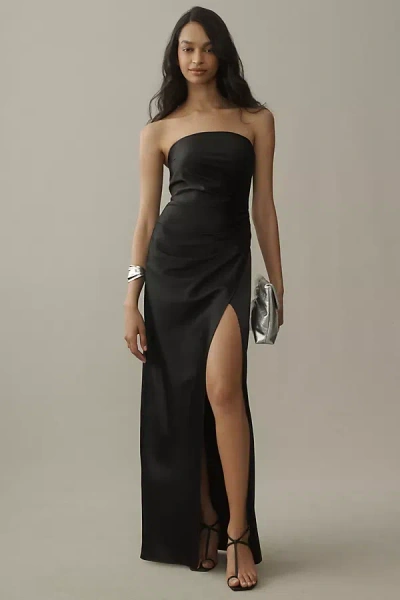 BHLDN DANIELLE STRAPLESS SIDE-SLIT STRETCH SATIN MAXI DRESS