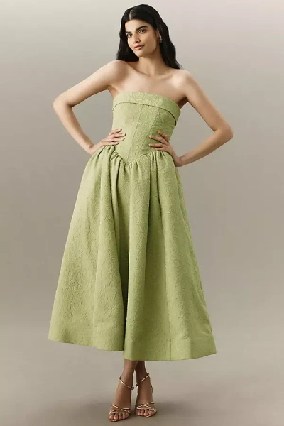 BHLDN JACQUARD STRAPLESS BASQUE-WAIST CORSET FIT & FLARE WEDDING GOWN