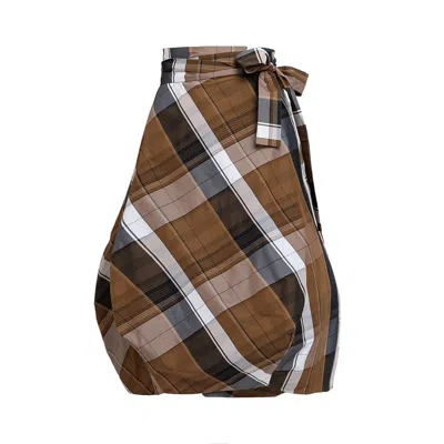 BIANCA POPP WOMEN'S BROWN / GREY / WHITE WRAPPED SKIRT IN BROWN TARTAN