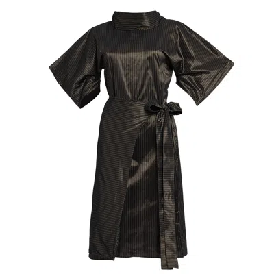 BIANCA POPP WOMEN'S BROWN / SILVER NUNNERY DRESS IN BROWN TAFFETA WITH SILVER STRIPES