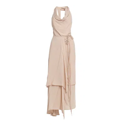 BIANCA POPP WOMEN'S NEUTRALS ASYMMETRICAL COLLAR BAREBACK DRESS IN NUDE