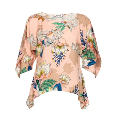 BIANCA POPP WOMEN'S ORANGE PUFF BLOUSE WITH FLAPS IN PINK FLORAL PRINT